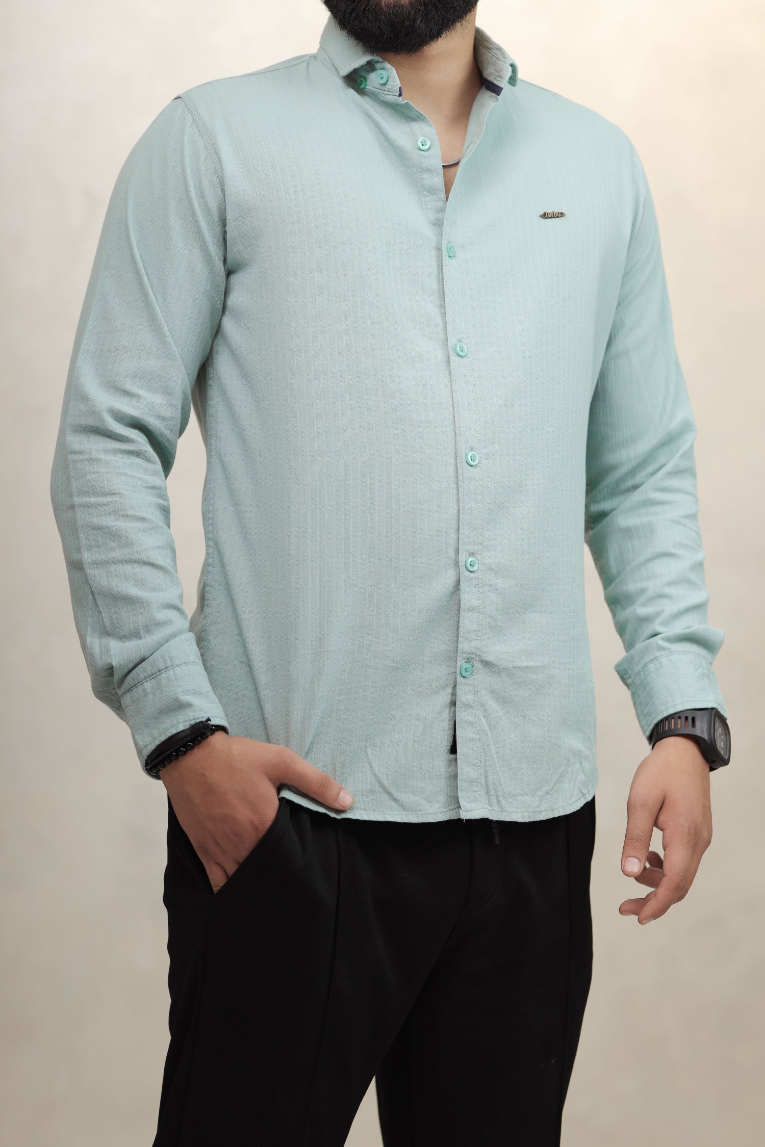 Turbo Organic MonoChromatic Long Sleeve Cotton Casual Shirt