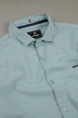 Turbo Organic MonoChromatic Long Sleeve Cotton Casual Shirt In Cyan