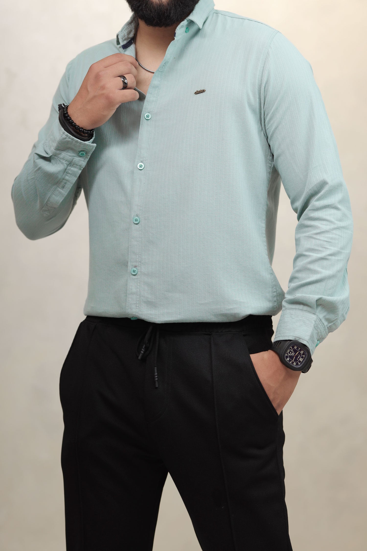 Turbo Organic MonoChromatic Long Sleeve Cotton Casual Shirt