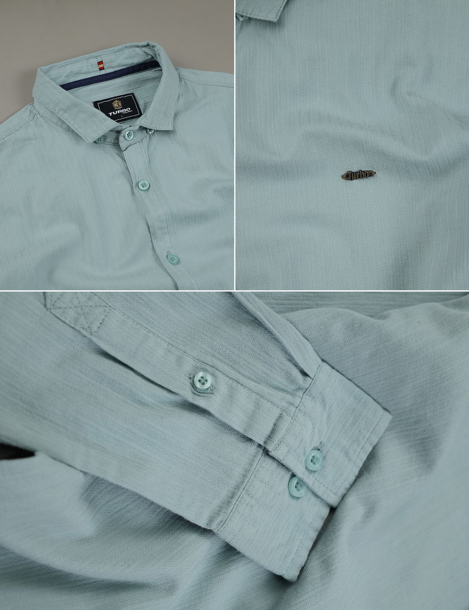 Turbo Organic MonoChromatic Long Sleeve Cotton Casual Shirt In Cyan