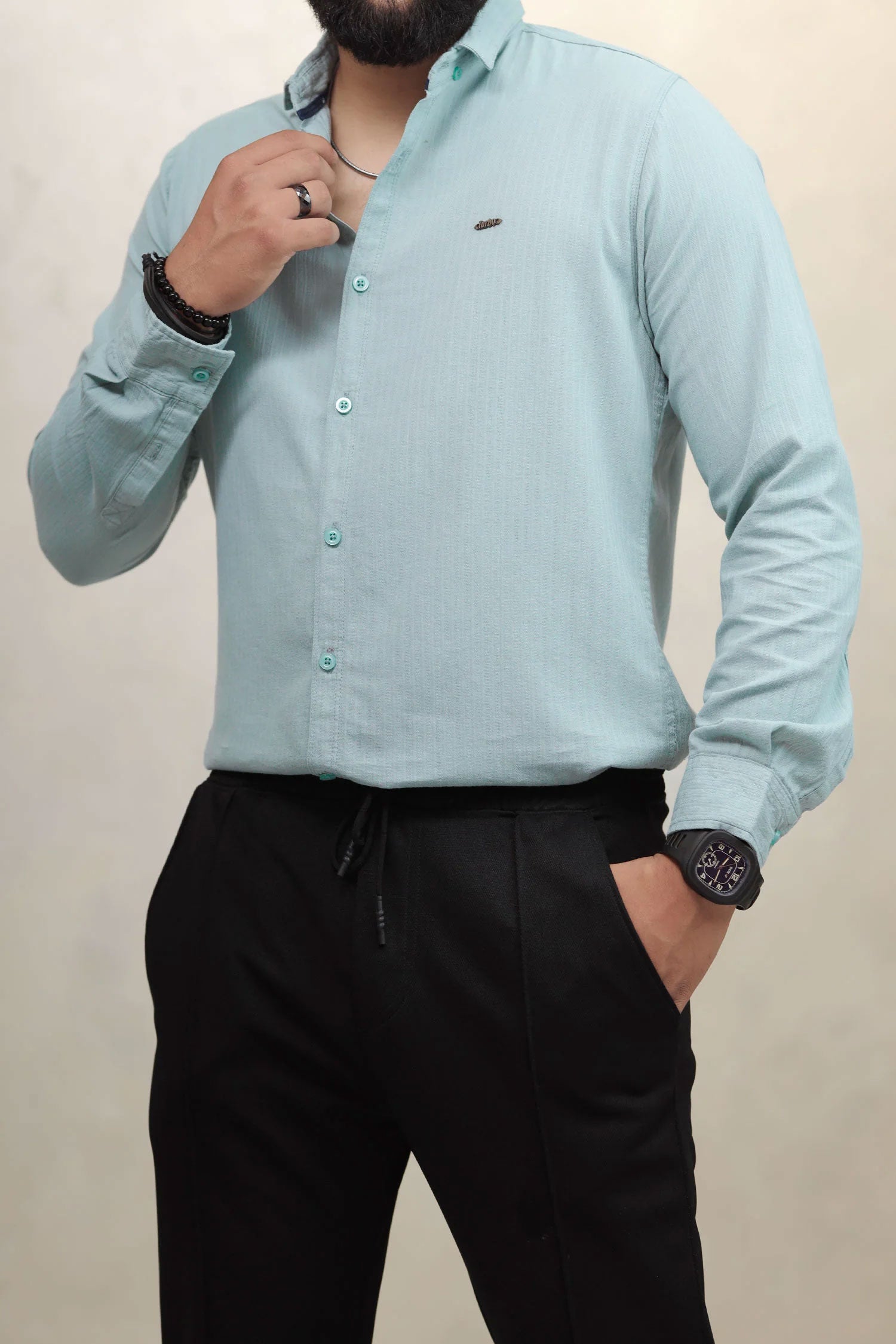 Turbo Organic MonoChromatic Long Sleeve Cotton Casual Shirt