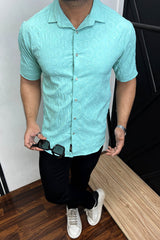 Embossed  Circles All Over Casual Shirt In Cyan
