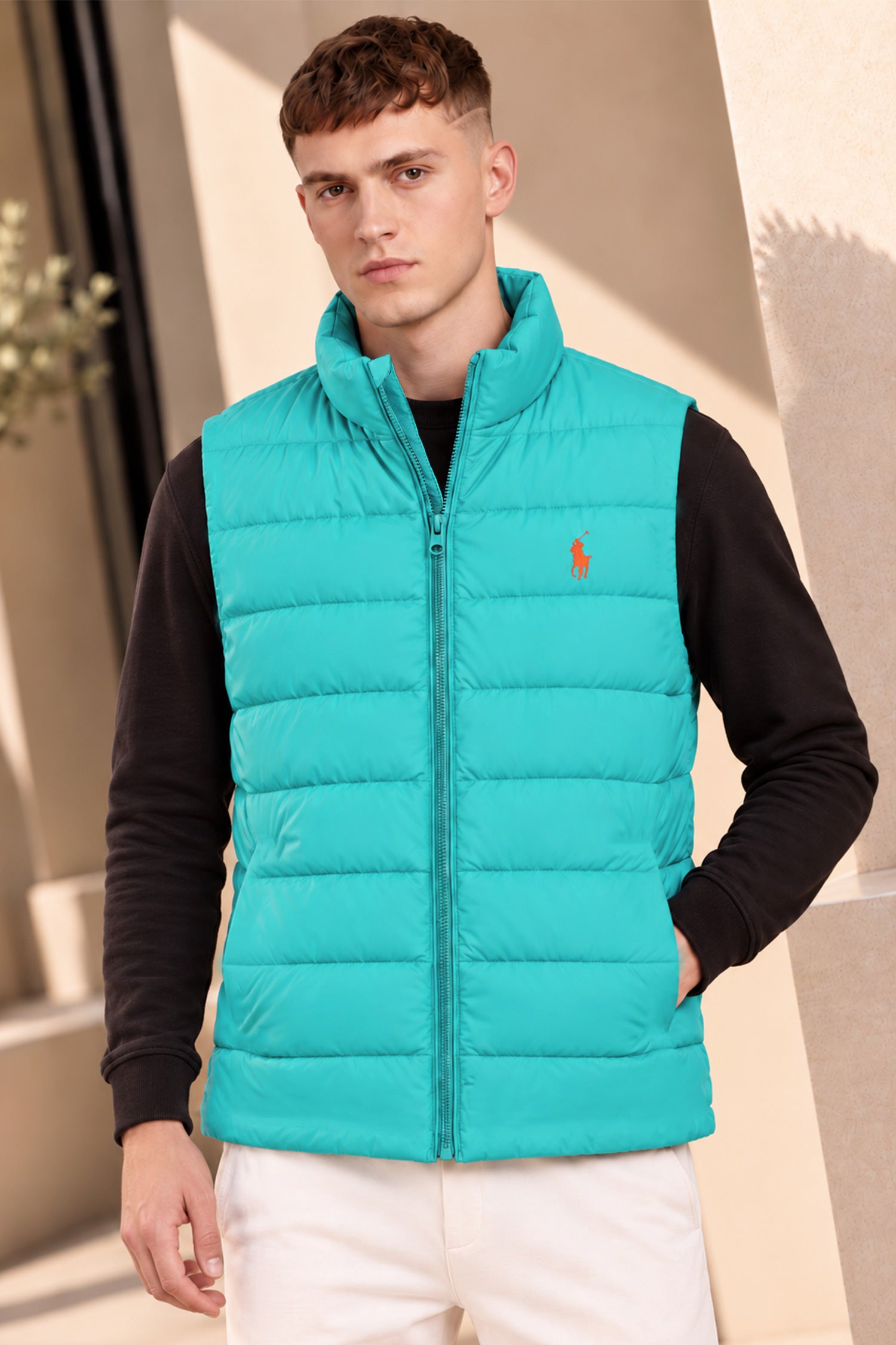 Polo Packable Down Imported Puffer Men's Gilet In Cyan