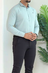 Turbo Organic MonoChromatic Long Sleeve Cotton Casual Shirt In Cyan