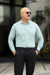 Turbo Vintage Patterend Long Sleeve Cotton Casual Shirt In Cyan