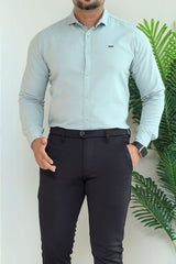 Turbo Organic MonoChromatic Long Sleeve Cotton Casual Shirt In Cyan
