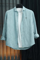 Turbo Vintage Patterend Long Sleeve Cotton Casual Shirt In Cyan