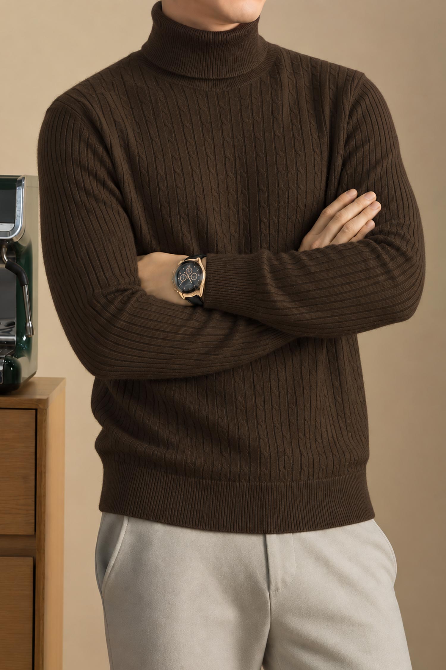 Turbo Cable-Knit Texture Turtleneck Pullover Imported High Neck
