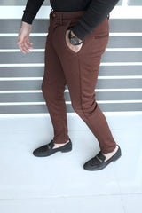 Elegant Self Texture Knitted Cotton Ankle fit Pant In Dark Brown