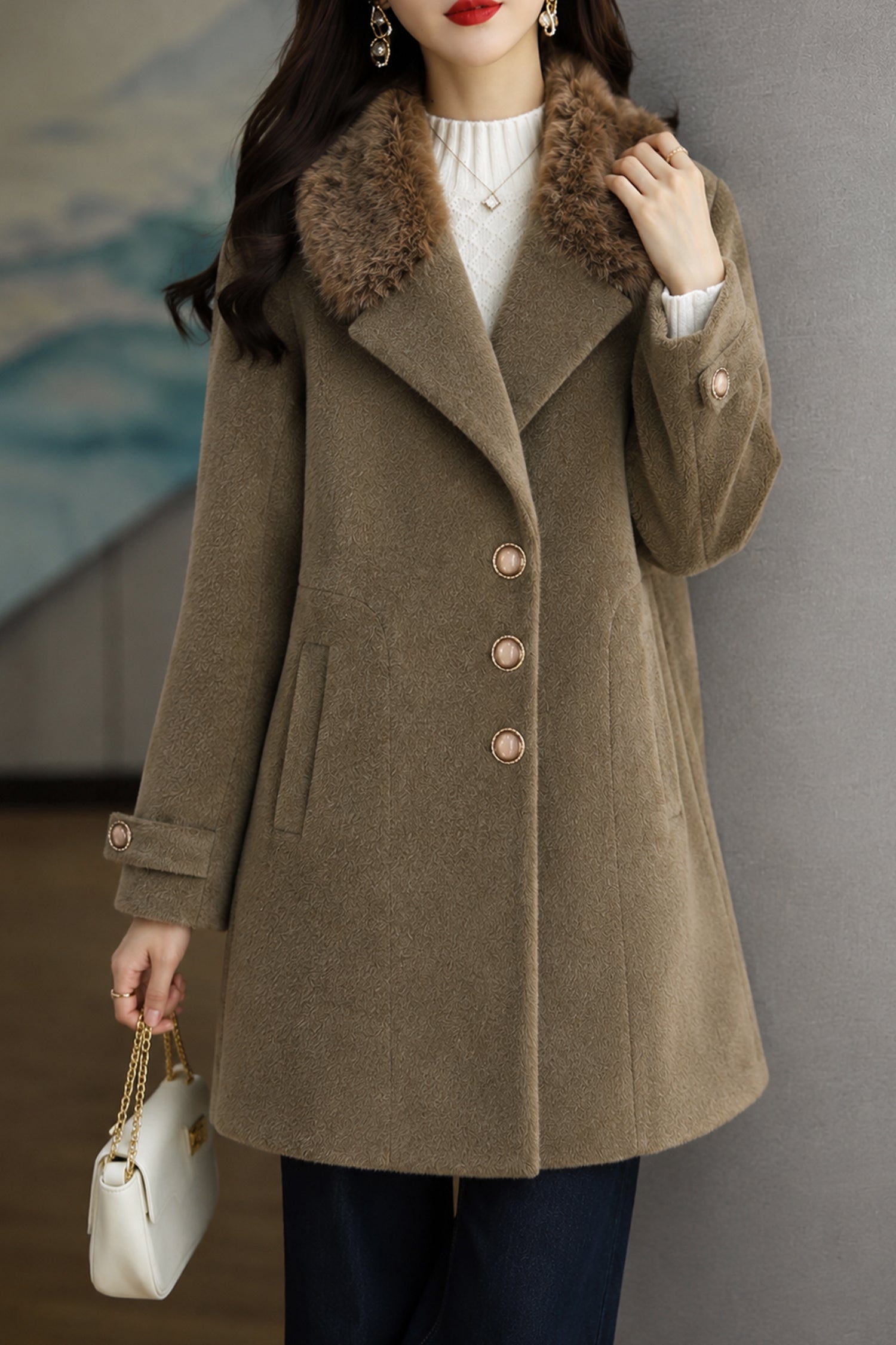 Women's Single Breasted Imp Wool Long Coat In Dark Brown