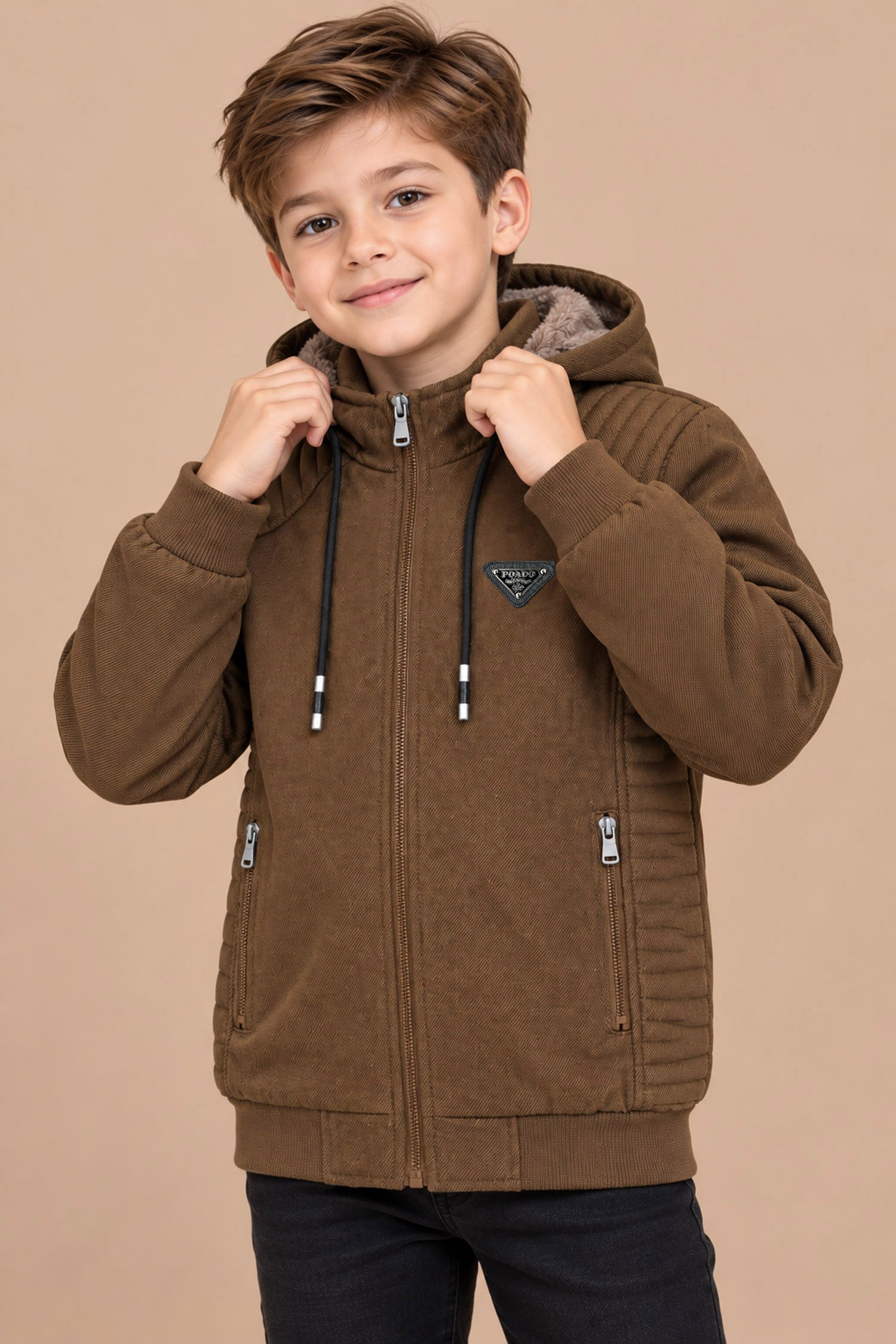 Essentials Hybrid Detachable Hood Imported Kid's Suede Jacket