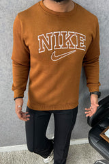 Nke Signature Typography Full Sleeve Men's Sweatshirt In Dark Brown