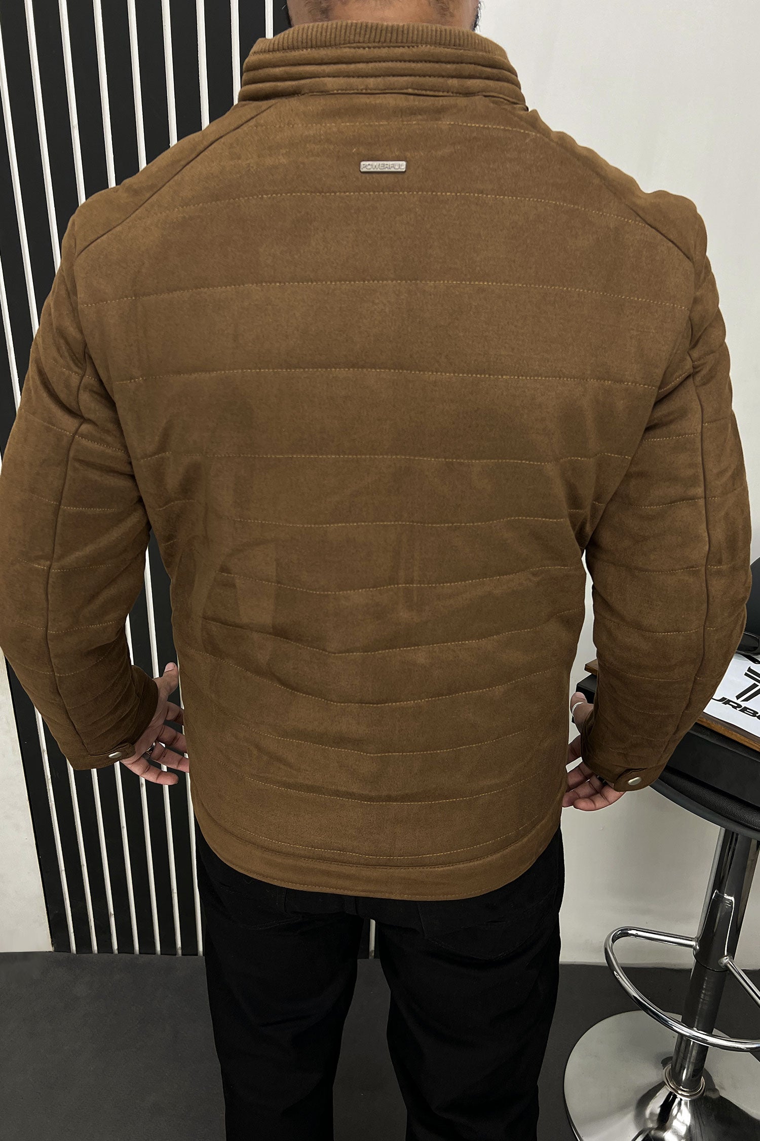 Stitched Motif Pattern Men's Suede Jacket