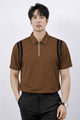 Men's Jacquard Quarter Zipper Style Polo T-Shirt In Dark Brown