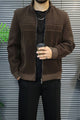 Turbo Meander Patterned Imported Mock Neck Men's Wool Jacket