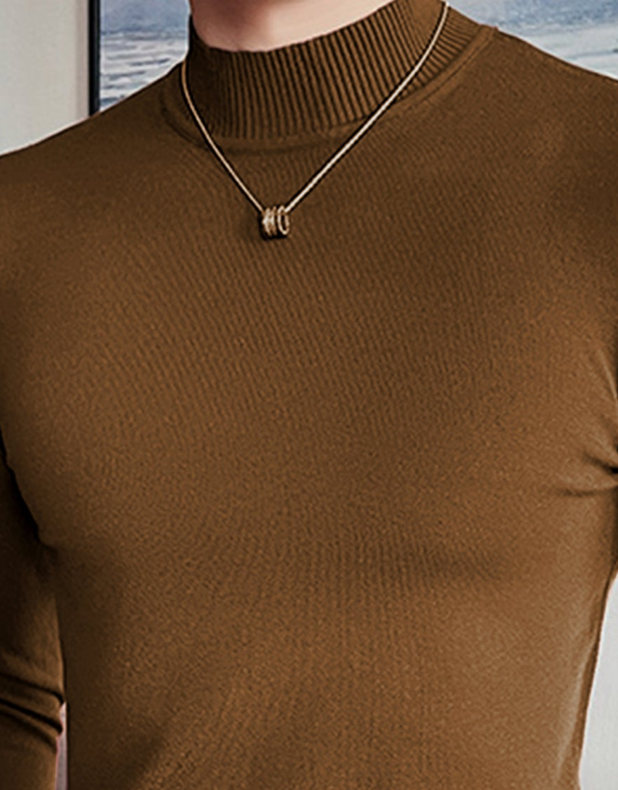 Pure Color Mock Neck Full Sleeves Men's Sweatshirt