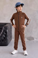 Polo Pony Style Side Stripe Zipper Kid's Co-Ord Set In Dark Brown