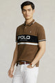 Plo Rph Lren Prominent Horizontal Stripe Men's Polo Shirt In Brown