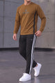 Turbo Knitted Side Panel Round Neck Men's Co-Ord Set In Dark Brown