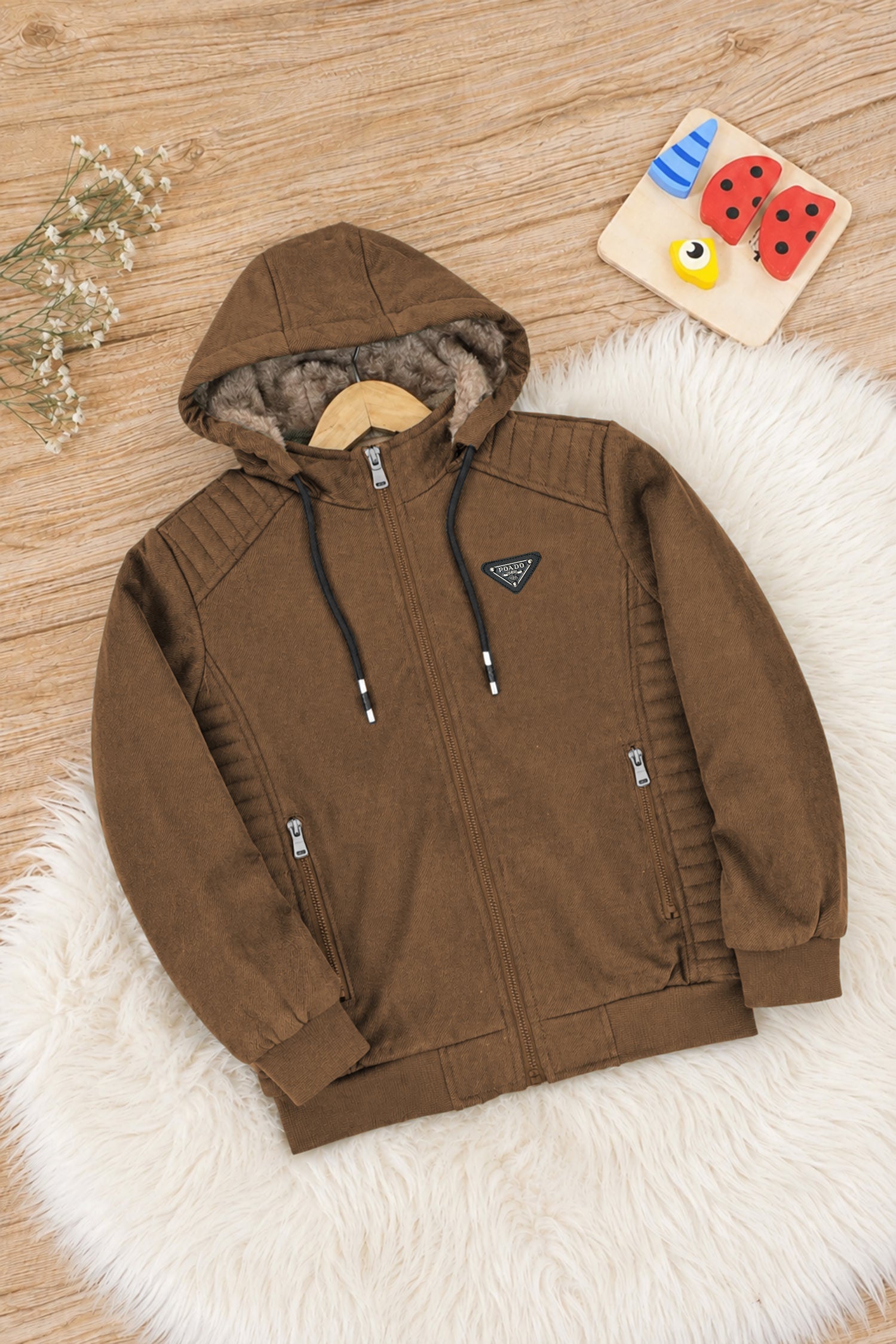 Essentials Hybrid Detachable Hood Imported Kid's Suede Jacket