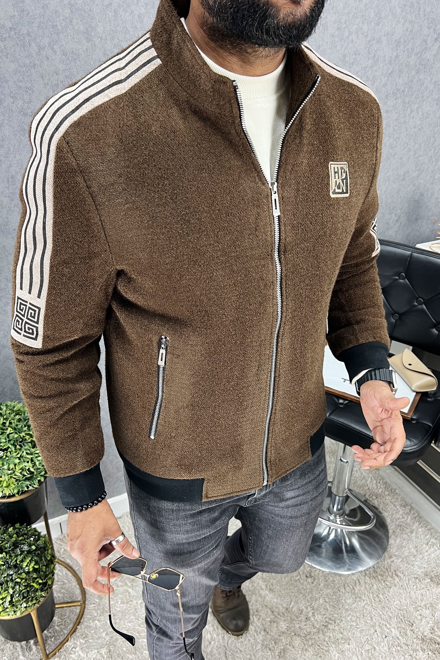 Stripes Panel Premium Imported Men's Woolen Jacket