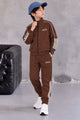 Adds Classic-Retro Lining Zipper Kid's Co-Ord Set In Dark Brown