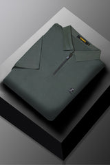 Turbo Plain Collared Zip Style Stitchless Men's Polo Shirt In Dark Green