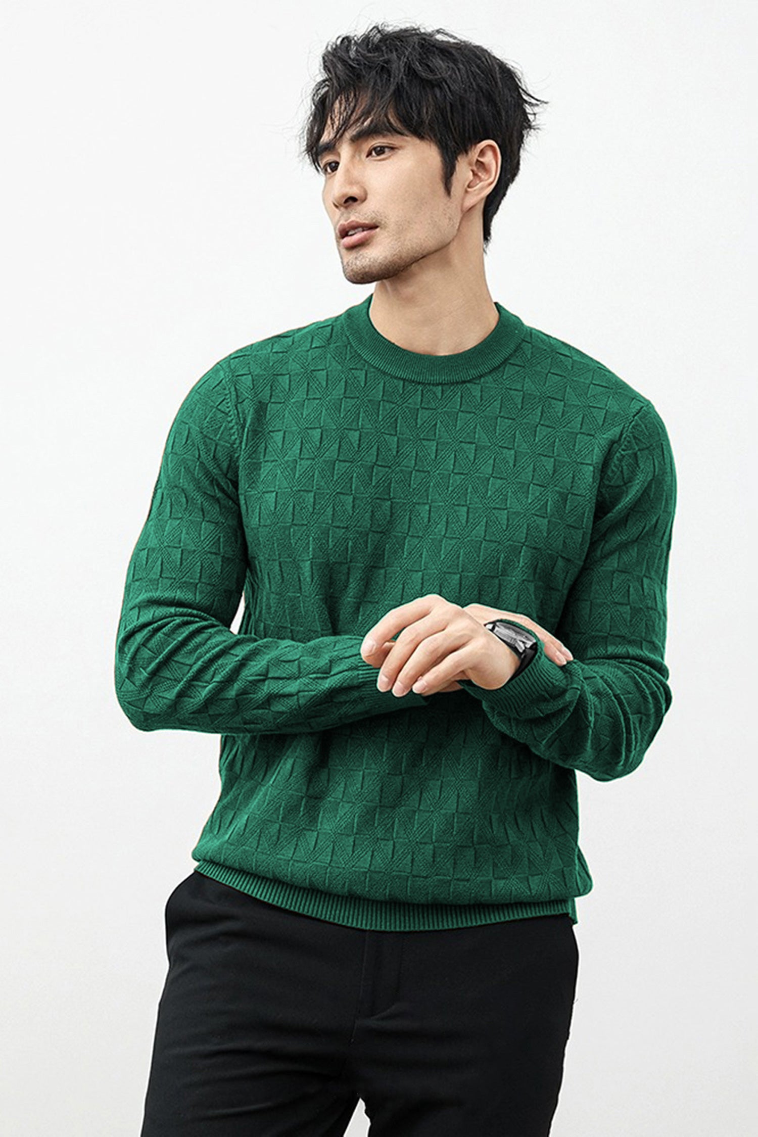Power Look Patterened Crew-Neck Imported Men's Sweater