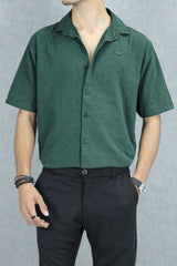 Turbo Textured Relaxed Fit Casual Shirt In Dark Green
