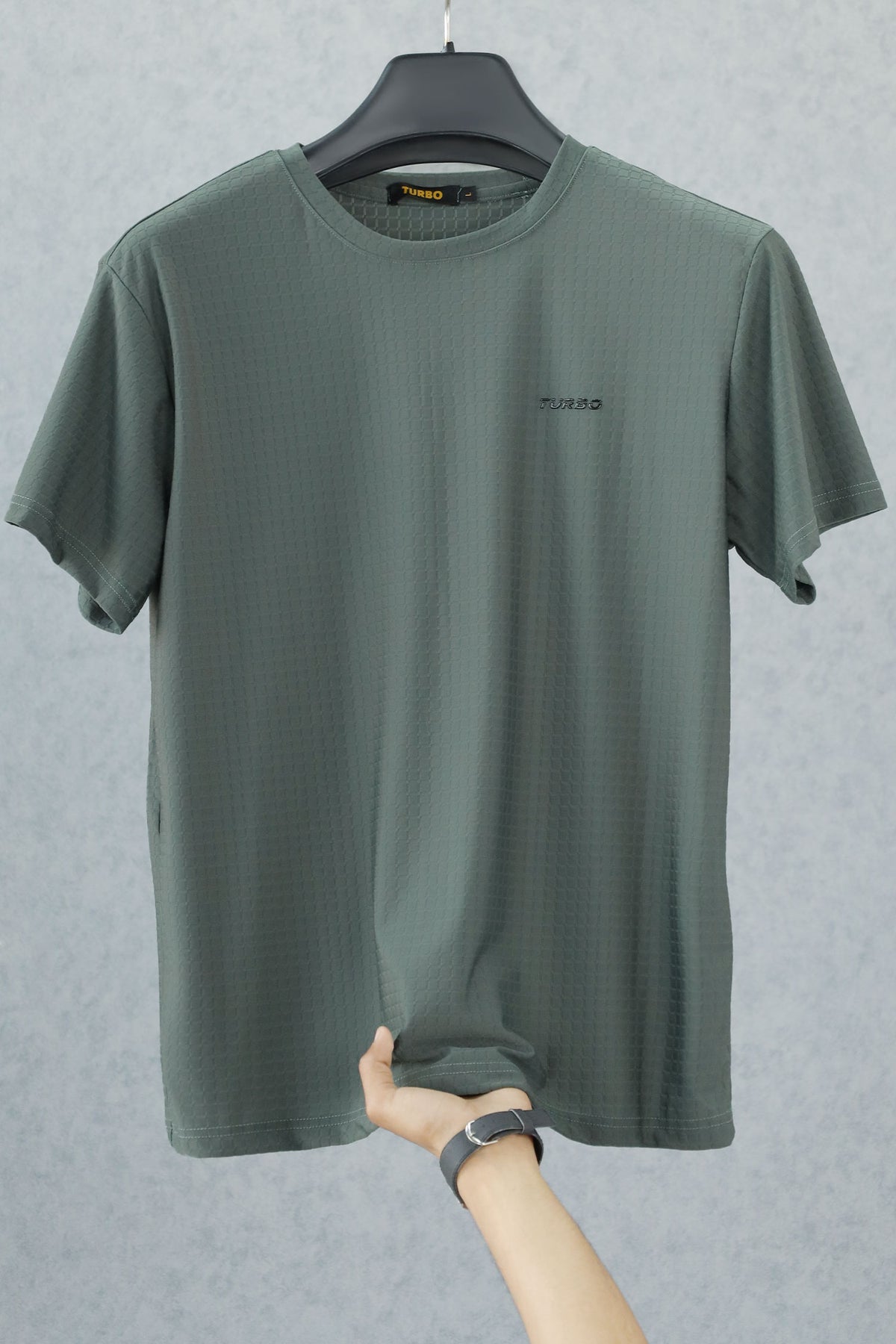 Turbo Waffle Textured Crew Neck Tee In Dark Green
