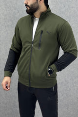 Pma Zipper Style Mock Neck Men Zipper Upper in Dark Green