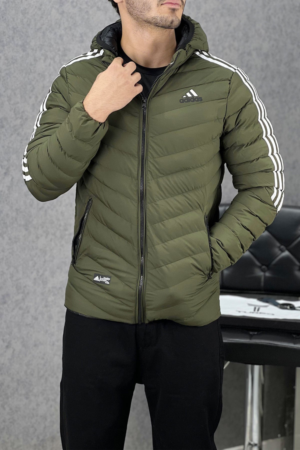 Adds Quilted Padded Imported Puffer Jacket In Dark Green