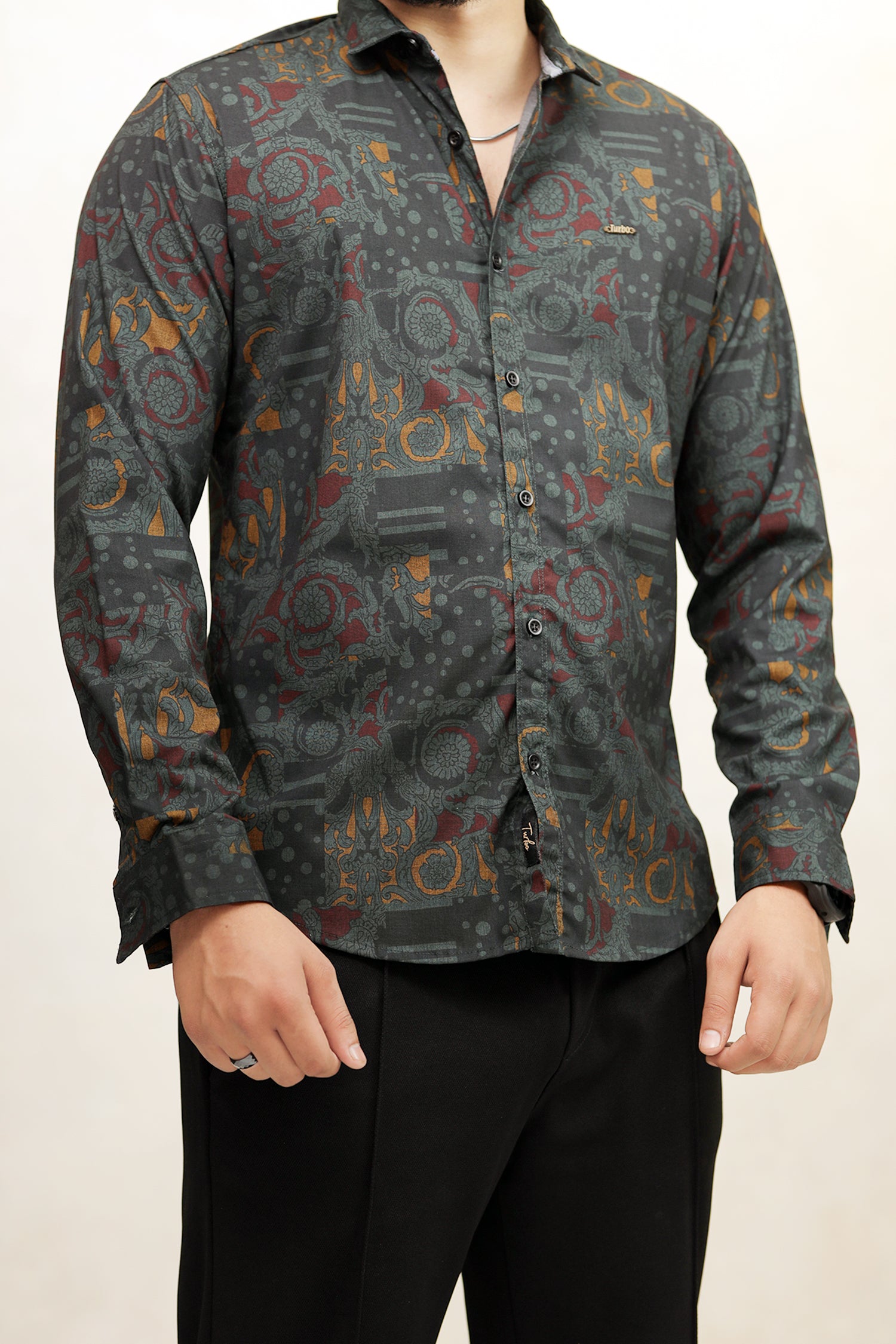 Turbo Retro Flower Motif Long Sleeve Cotton Casual Shirt