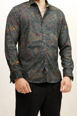 Turbo Retro Flower Motif Long Sleeve Cotton Casual Shirt