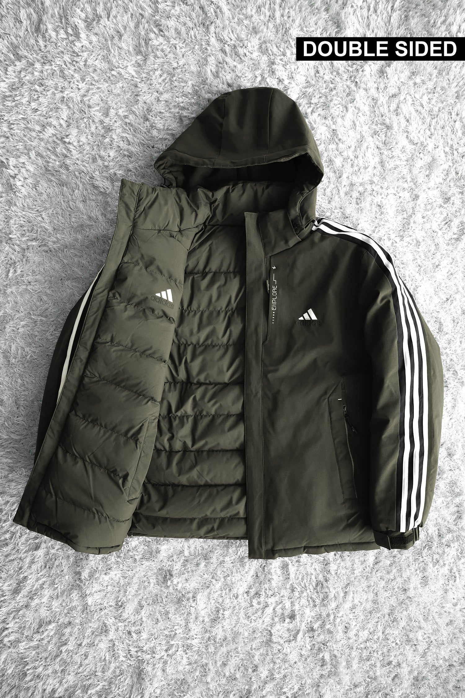 Adds Hood Style Double Side Imported Puffer Jacket