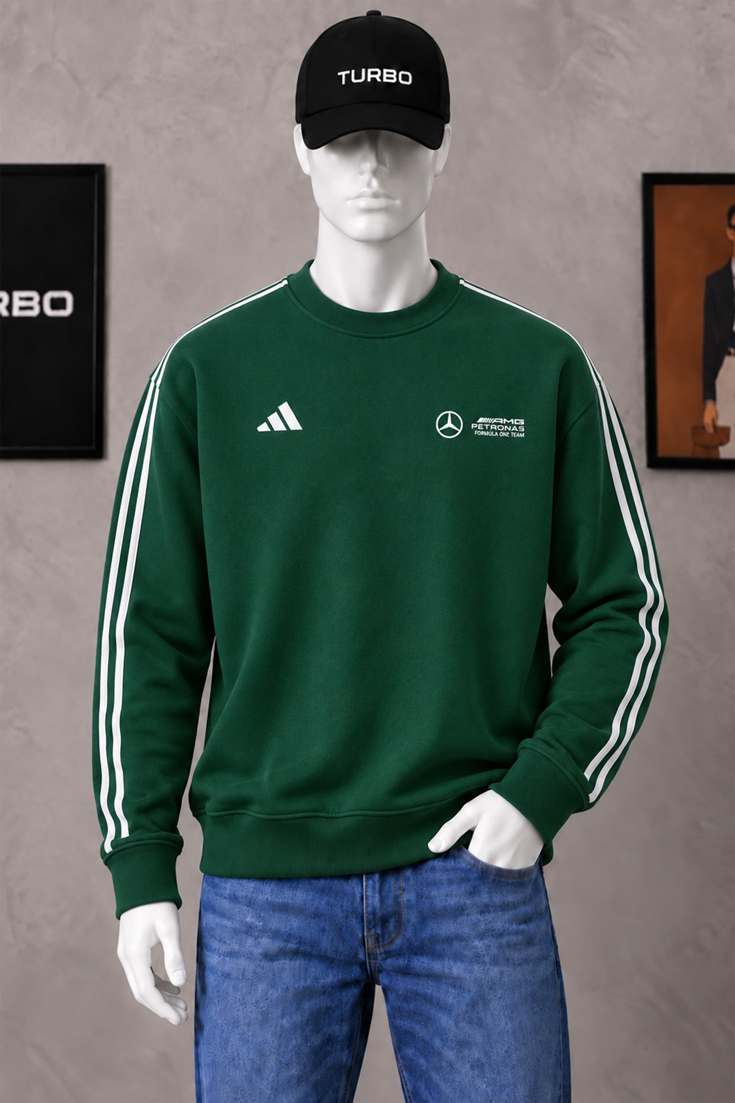 Adds x Mercds-Amg F1 Series Round Neck Men's Sweatshirt In Dark Green
