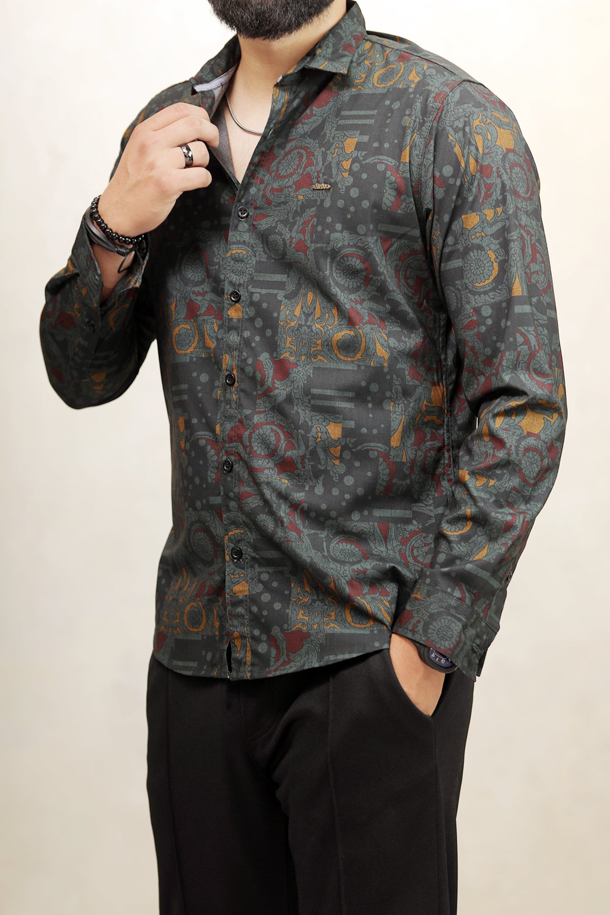 Turbo Retro Flower Motif Long Sleeve Cotton Casual Shirt