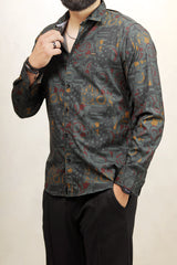 Turbo Retro Flower Motif Long Sleeve Cotton Casual Shirt