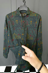 Turbo Retro Flower Motif Long Sleeve Cotton Casual Shirt
