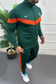 Nke Diagonal V Panel Signature Full Zipper Tracksuit In Dark Green