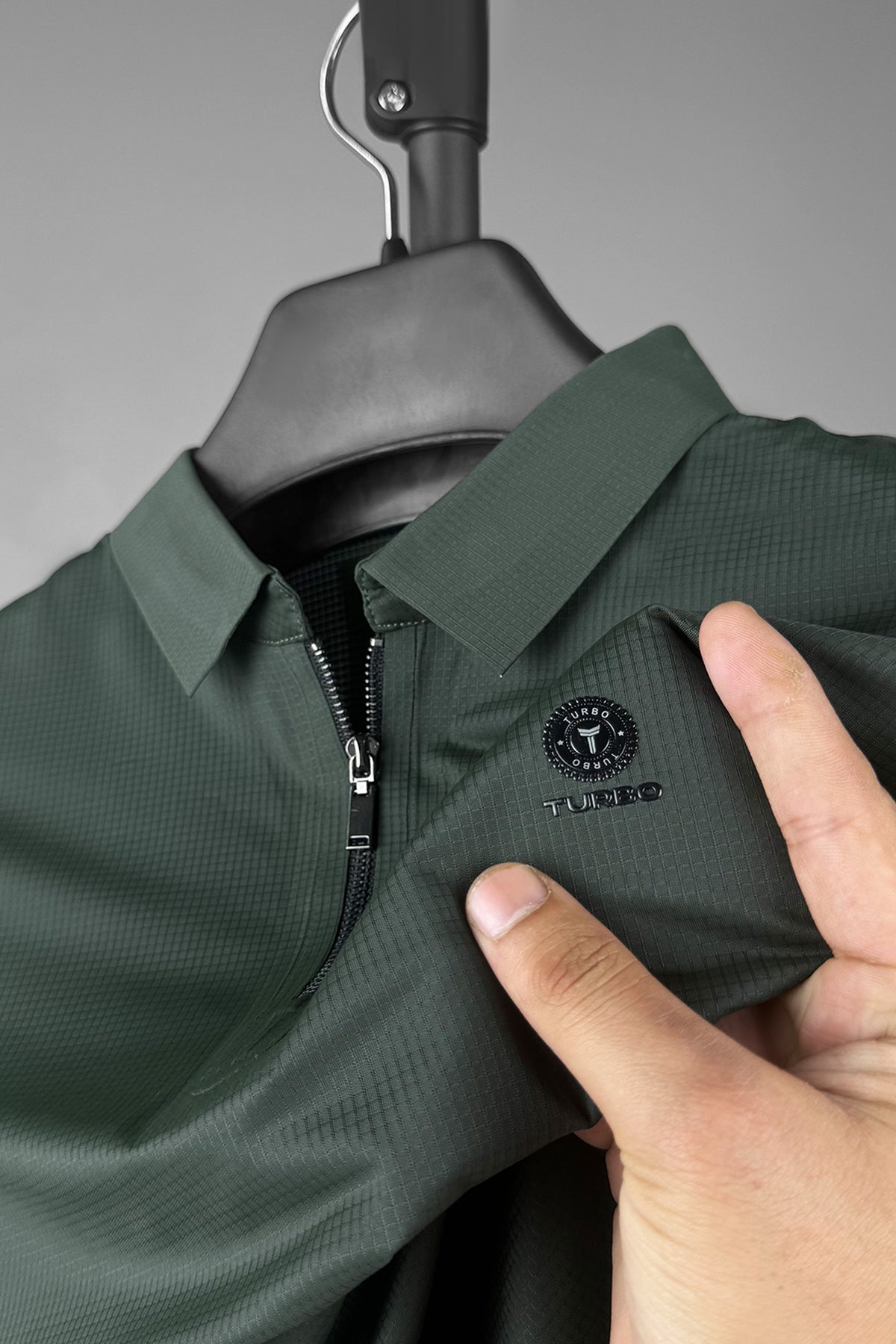 Turbo Plain Collared Zip Style Stitchless Men's Polo Shirt In Dark Green