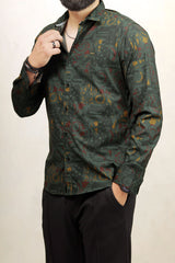 Turbo Retro Flower Motif Long Sleeve Cotton Casual Shirt