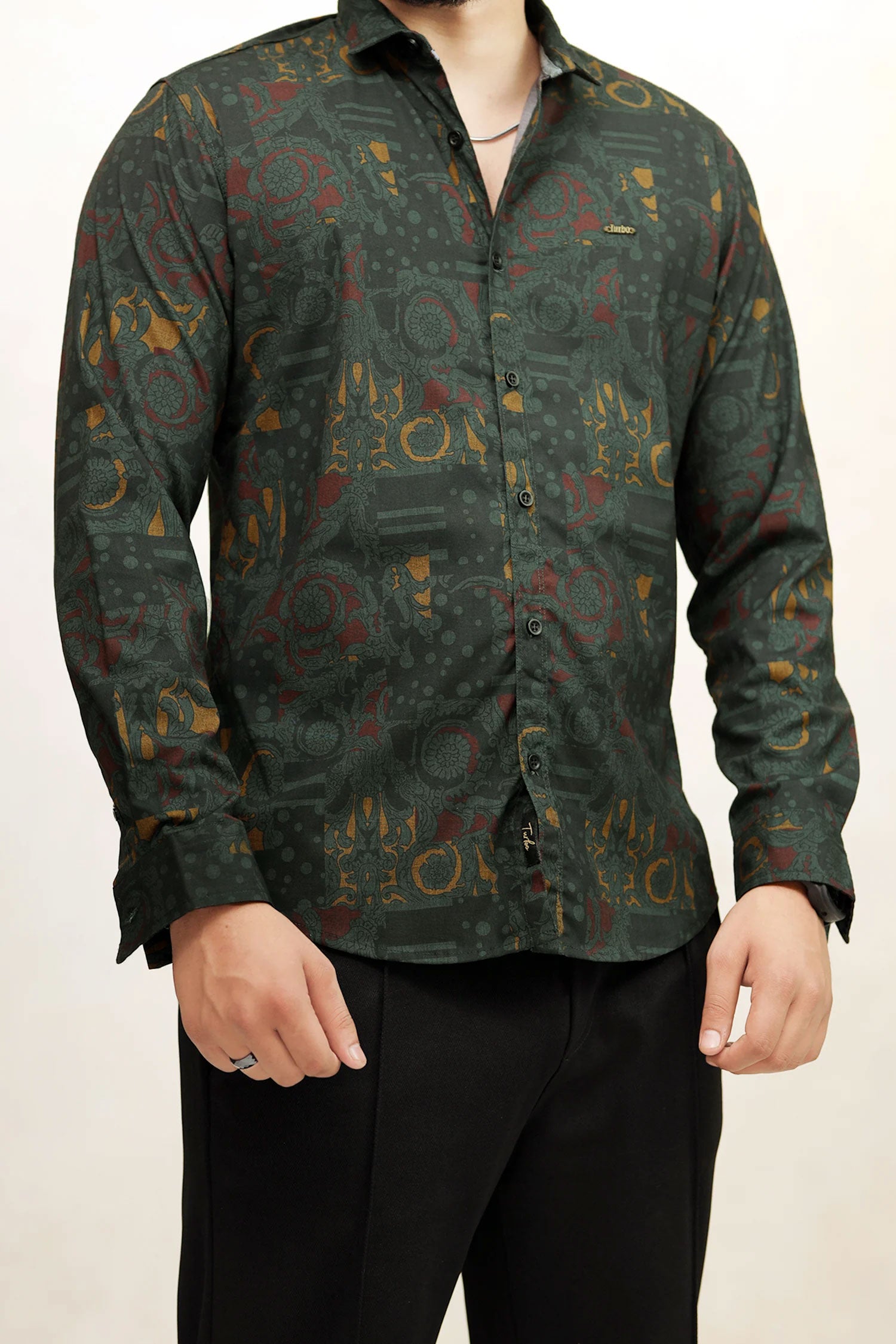 Turbo Retro Flower Motif Long Sleeve Cotton Casual Shirt