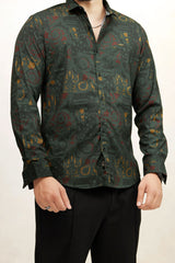 Turbo Retro Flower Motif Long Sleeve Cotton Casual Shirt