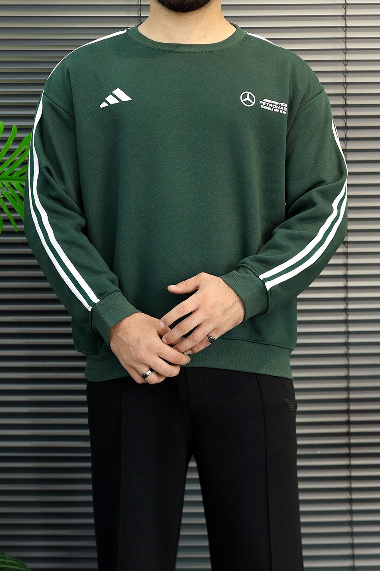 Adds x Mercds-Amg F1 Series Round Neck Men's Sweatshirt In Dark Green