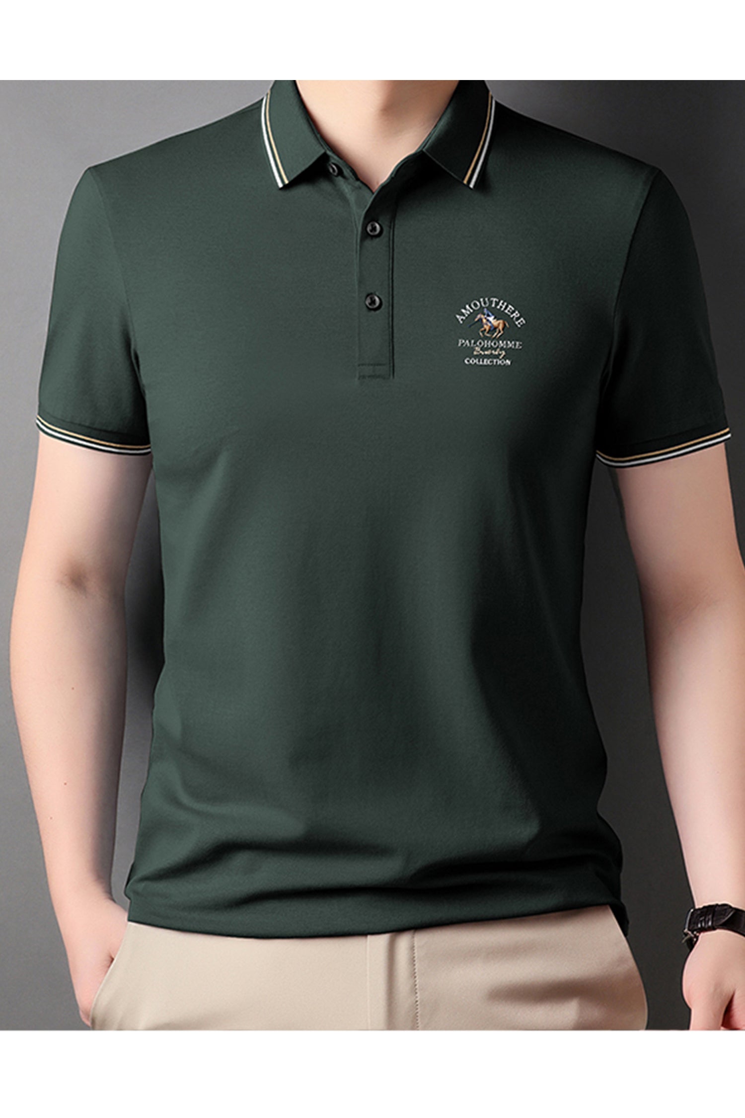 Tipped Collar Embroidered Men's Polo Shirt