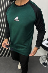 Adds Stripes Contrast Tone Full Sleeves Men's Sweatshirt In Dark Green