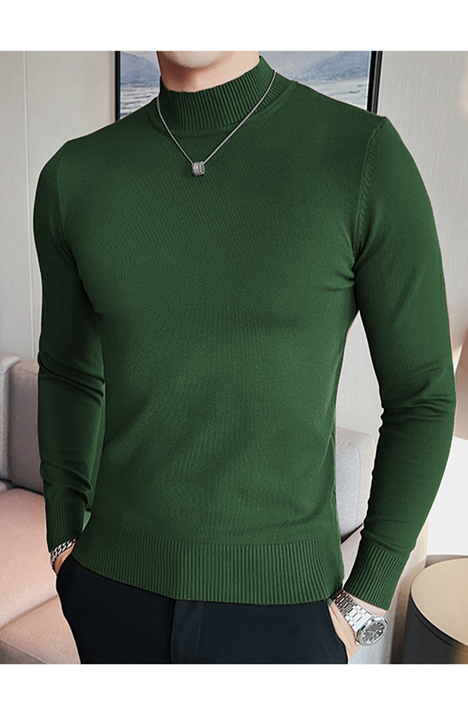 Pure Color Mock Neck Full Sleeves Men's Sweatshirt