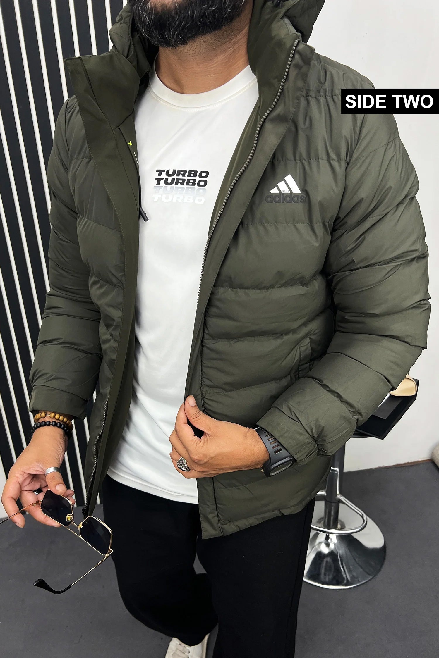 Adds 3 Stripe Double Sided Imported Puffer Jacket