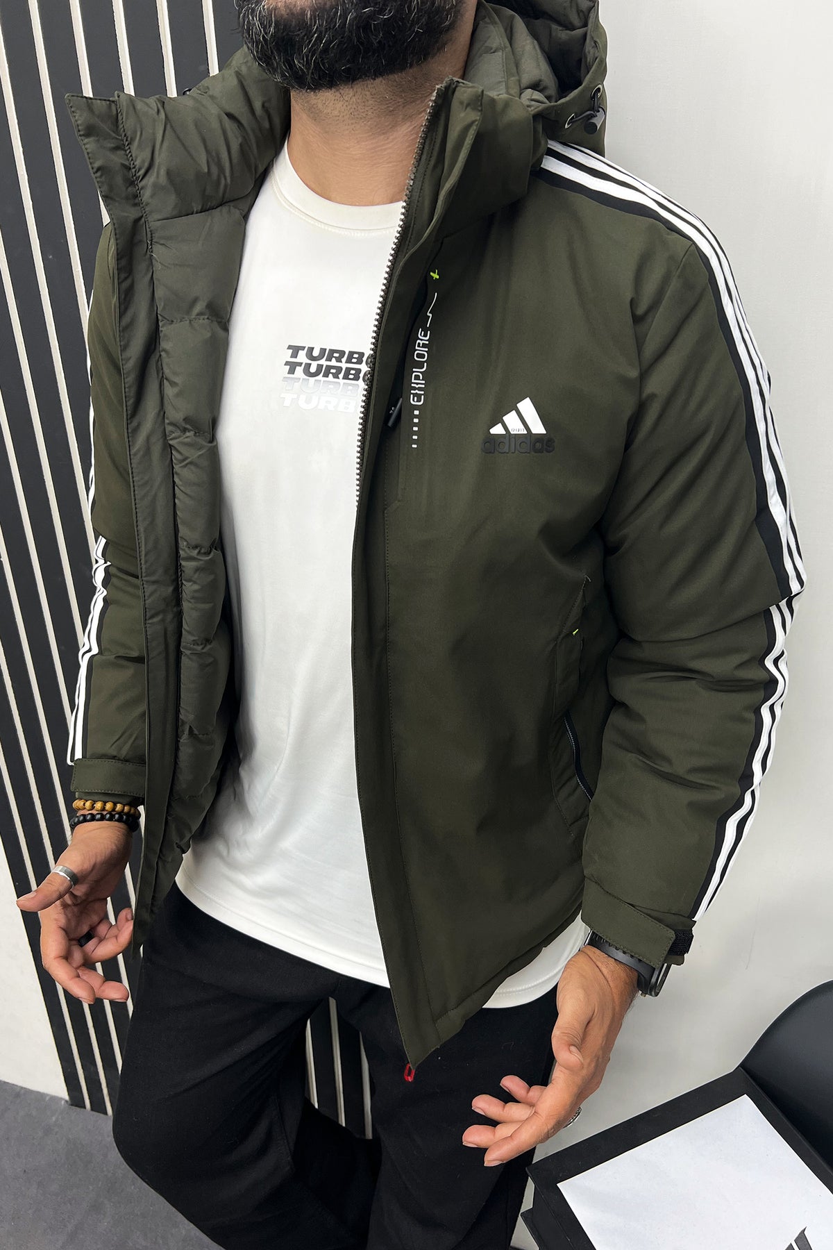 Adds Hood Style Double Side Imported Puffer Jacket In Dark Green